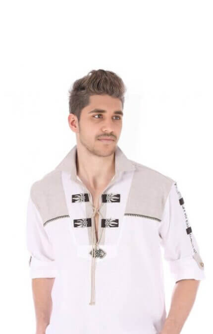 Men's Embroidered Trachten White Shirt